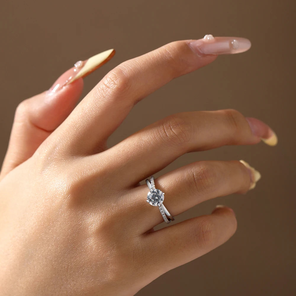 ATTAGEMS Classic Moissanite Wedding Ring Four Claws Original s925 Sterling Silver Jewelry for Women Engagement Band High Quality