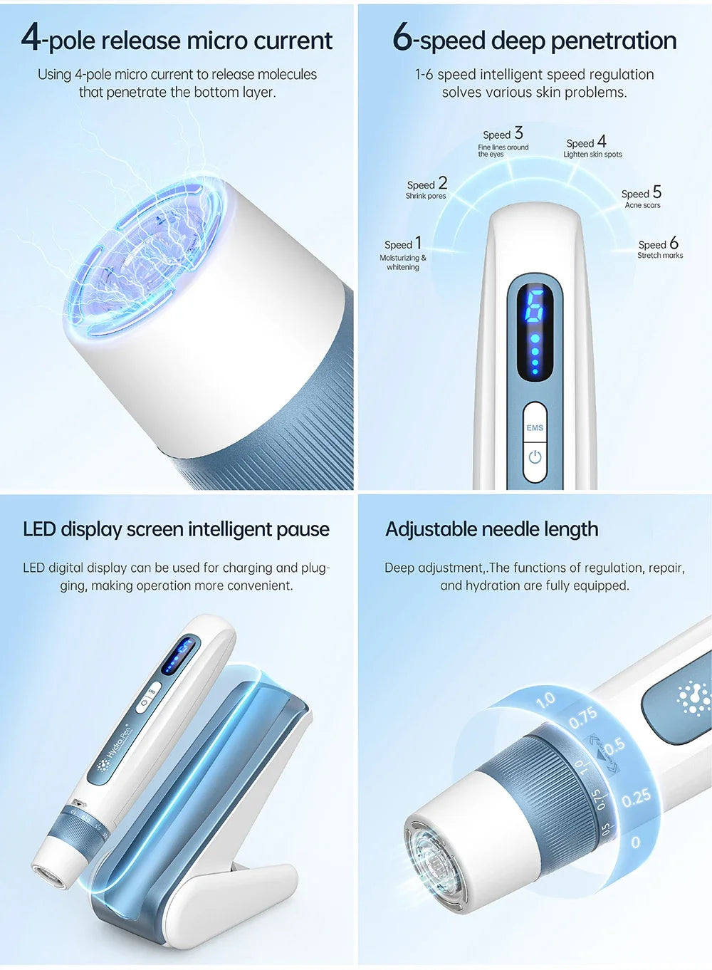Latest 2 in 1 Microneedling Beauty Instrument Wireless Derma Pen H5 4 Pole EMS Microcurrent Skin Care 0.2MM