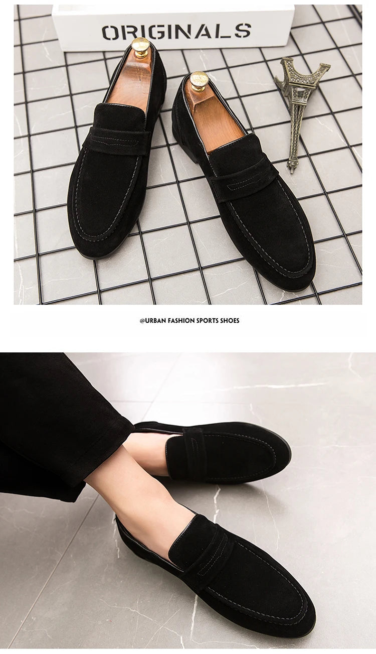 Suede Leather Oxfords Shoes For Men Loafers Casual Slip On Luxury Men Dress Shoes Office Wedding Party Shoes Man Moccasins Black