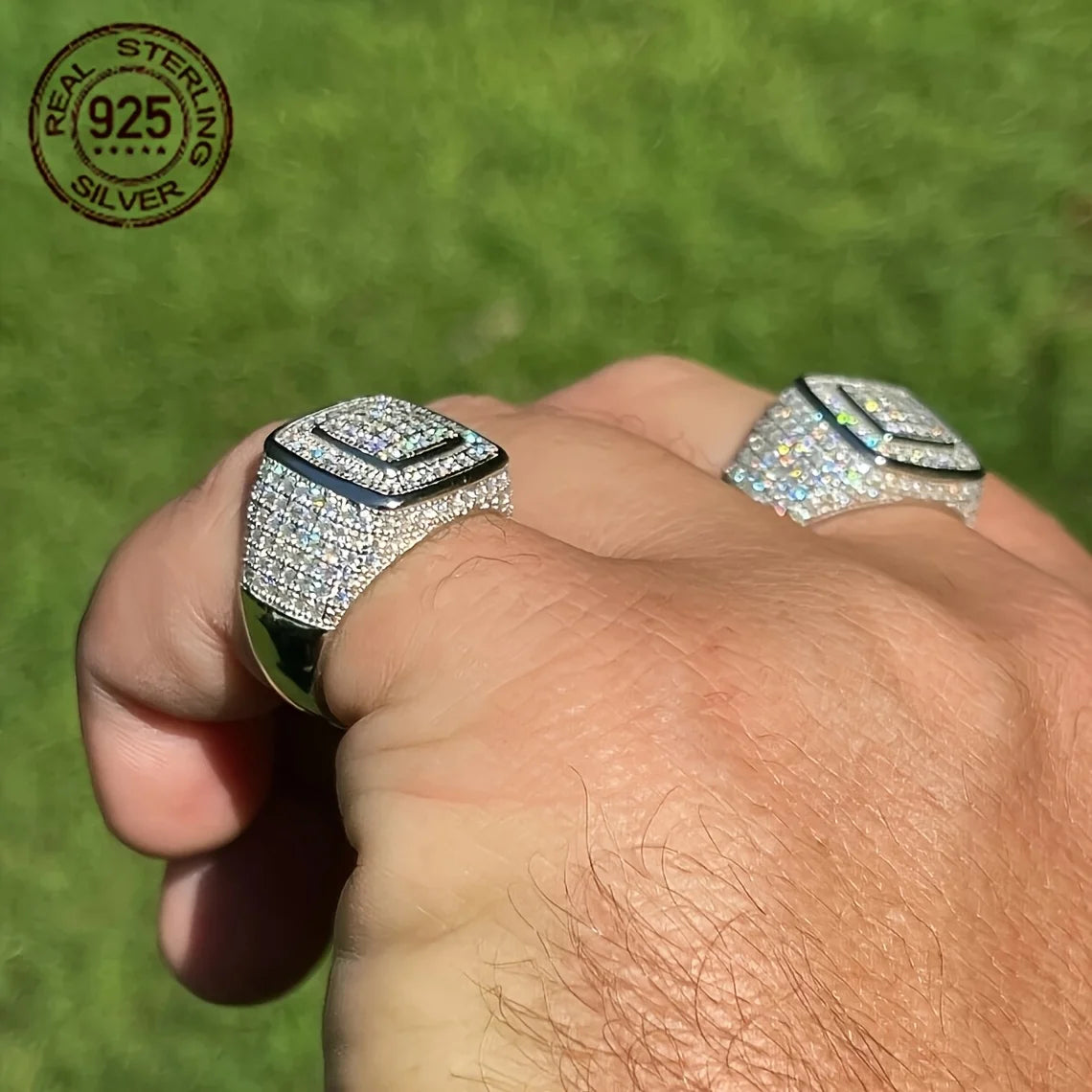 925 Sterling Silver Hip Hop Iced Out Ring for Men Cubic Zirconia Pave Statement Wedding Pinky Ring Luxury Jewelry