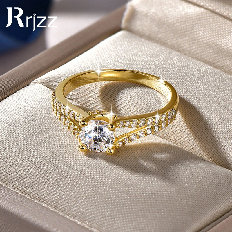 Rrjzz 14K Gold Plated 0.7CT Round Cut Cubic Zirconia Promise Eternity Engagement Weddng Ring for Women Bridal Ring Jewelry Gift