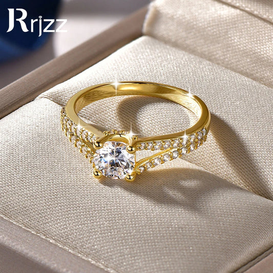 Rrjzz 14K Gold Plated 0.7CT Round Cut Cubic Zirconia Promise Eternity Engagement Weddng Ring for Women Bridal Ring Jewelry Gift