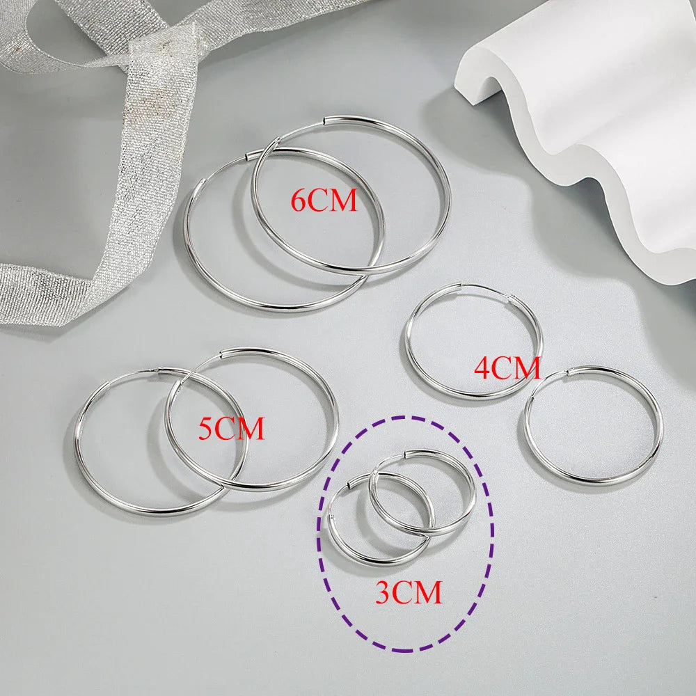 Real 925 Sterling Silver Women's New Jewelry Fashion Round Hoop Earrings FQL23634