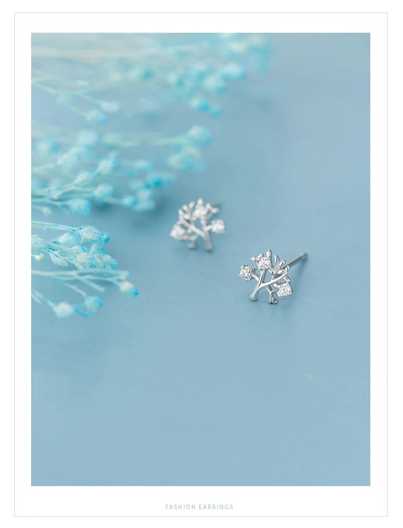 MODIAN Dazzling Clear CZ Lovely Tiny Tree Branch Stud Earring for Women 925 Sterling Silver Plant Ear Pin Fine Jewelry Brincos