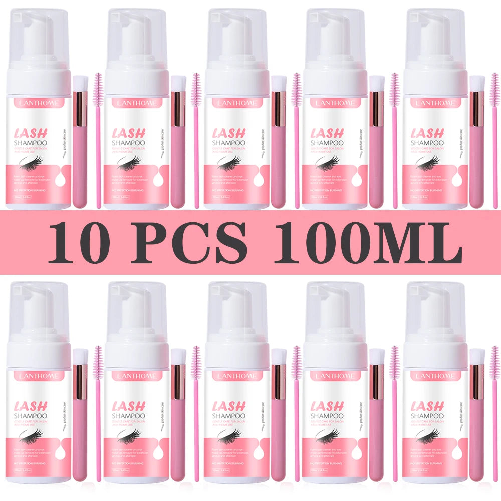 50ML Eyelash Extension Cleanser Shampoo Kit Mousse Fast Makeup Glue Removal Foam Set For Women Deeply Cleaning With Brush