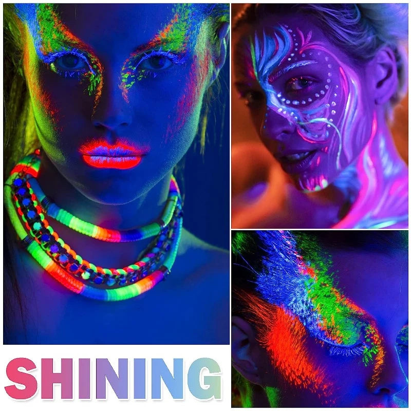 6PCS 25ml Fluorescent Paint Glow In The Dark Light Body Paint Face Painting for Party Halloween Event Makeup Club Makeup Xmas Gl