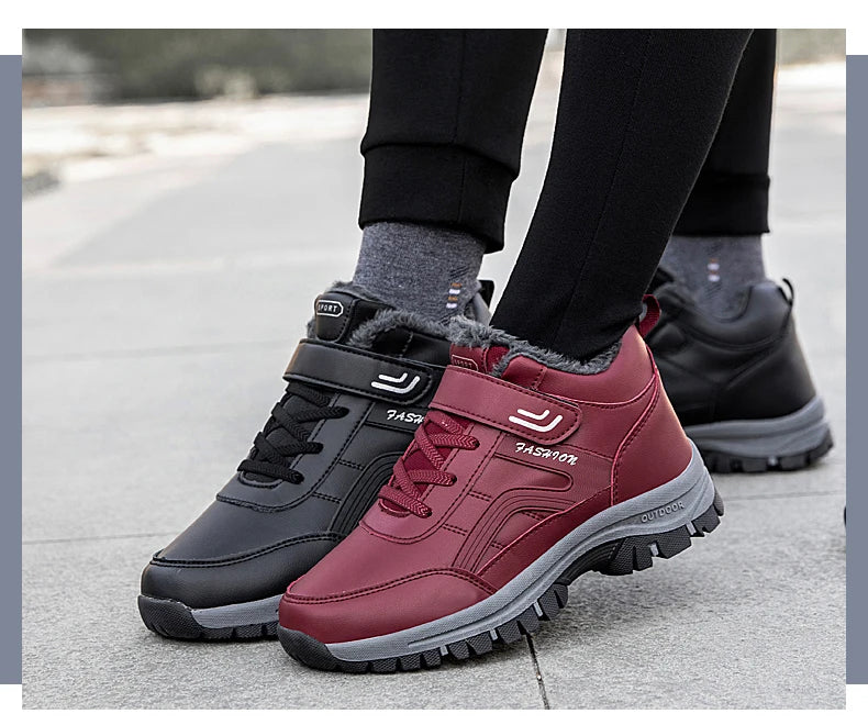 Winter Men's Snow Boots Women Slip On Winter Shoes Waterproof Comfortable Ankle Boots Sneakers Plush Hiking Walking Couple Shoes