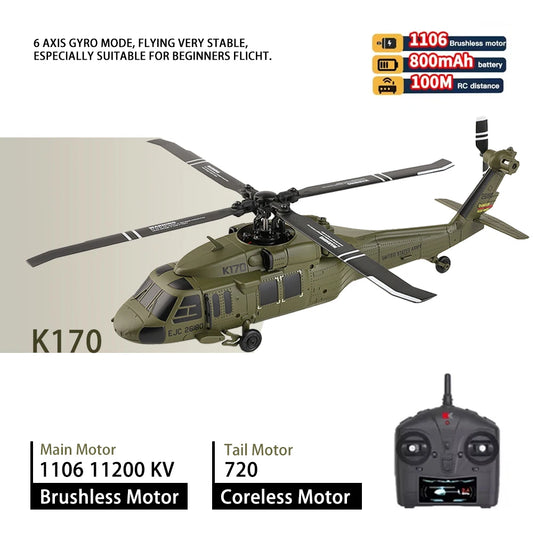 WLtoys K170 RC Helicopter with Gyro UH-60L 4CH Remote Control Brushless Helicopters with LED Light Airplane Toys for Kids