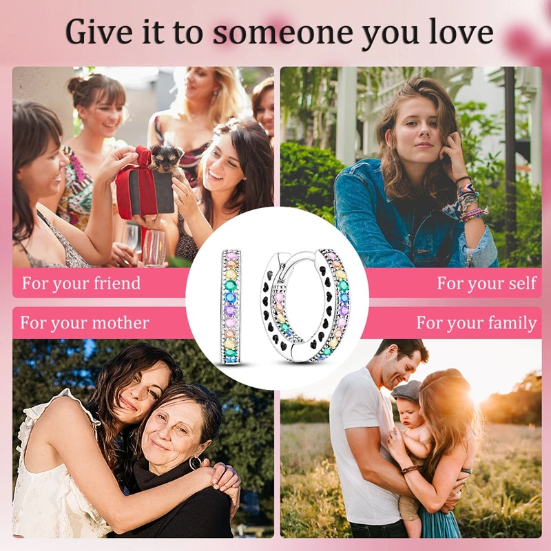 925 Sterling Silver Pave Round Shape Geometry of Simple Earring Hoop Earrings for Women Jewelry Wedding Engagement Birthday Gift