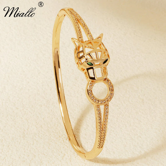 Miallo Fashion Golden Women's Snake Stainless Steel Bracelets Green Eyes Summer Bangles Brand Jewelry Accessories As Gifts
