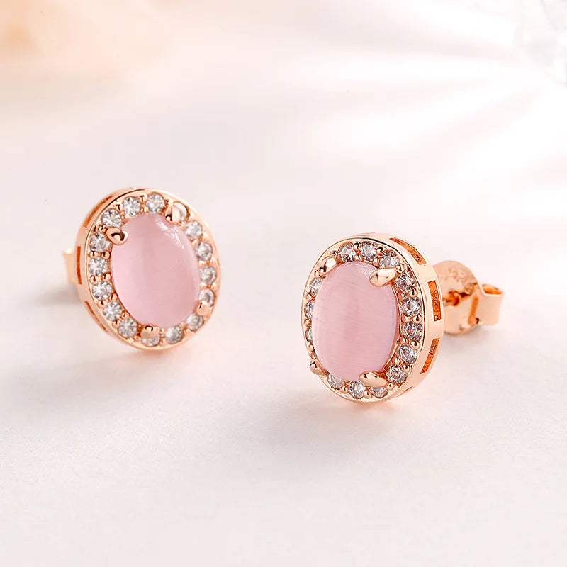 HuiSept Women Earrings 925 Silver Jewelry with Rose Quartz Zircon Gemstone Stud Earring for Girl Wedding Party Gift Accessories