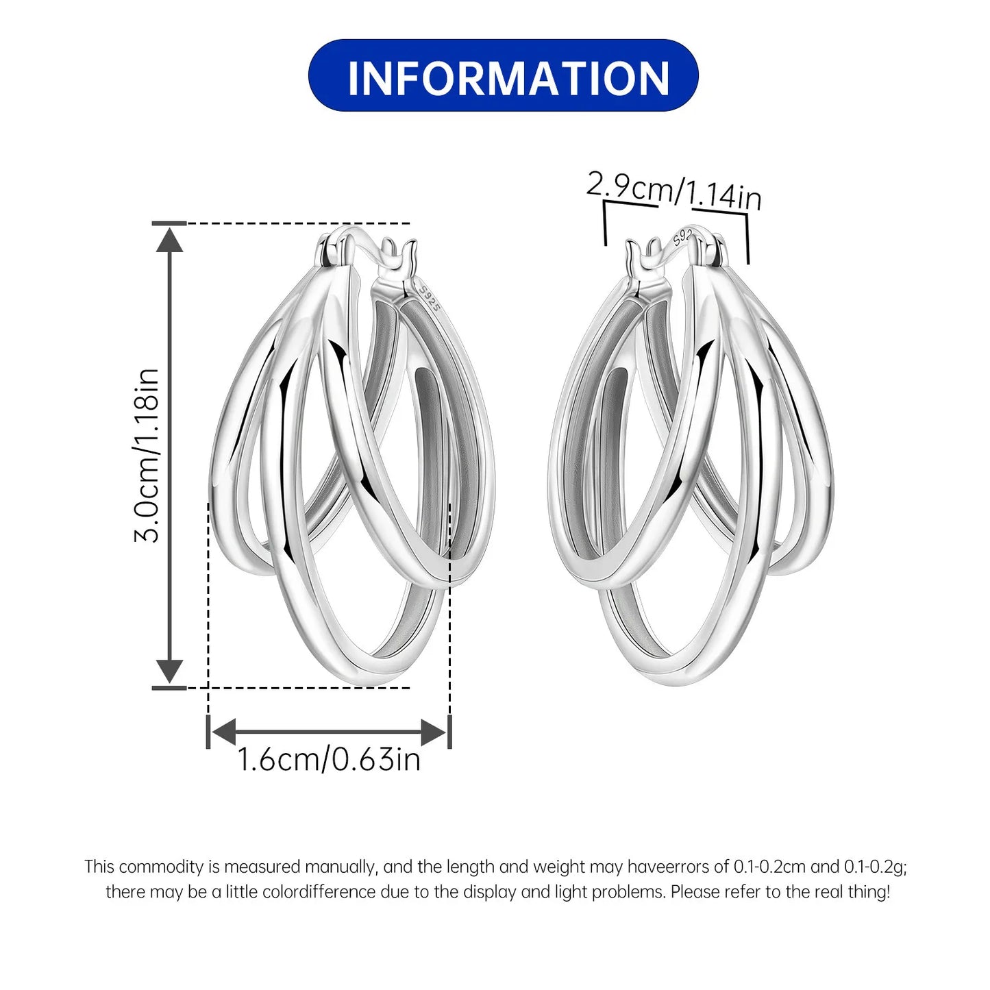 CYCUFF S925 Sterling Silver Zircon Simple Geometry Big Double Ring Earrings Birthday Party Gift Trend 2025 Jewelry Women Earring