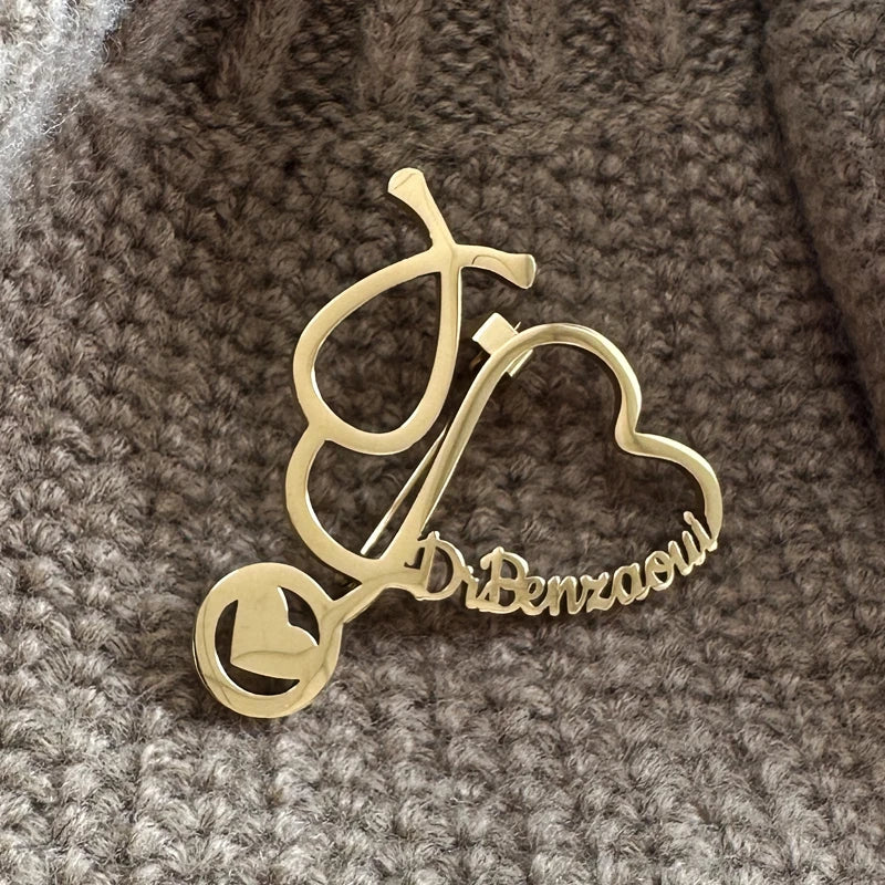 Customized Name Brooch Stethoscope Pin Doctor Nurse Name Stainless Steel Jewelry Fashion Gift For Men Women Daily Accessori