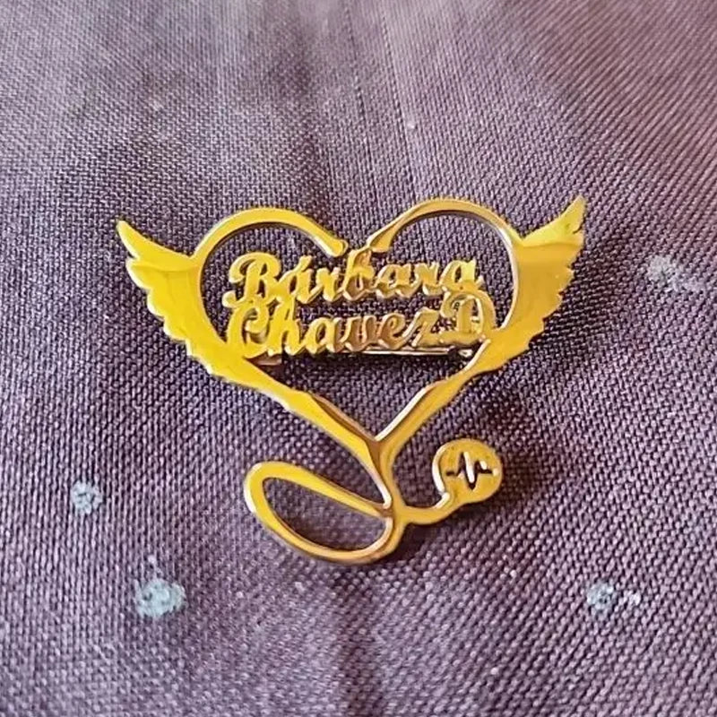Customized Name Brooch Stethoscope Pin Doctor Nurse Name Stainless Steel Jewelry Fashion Gift For Men Women Daily Accessori