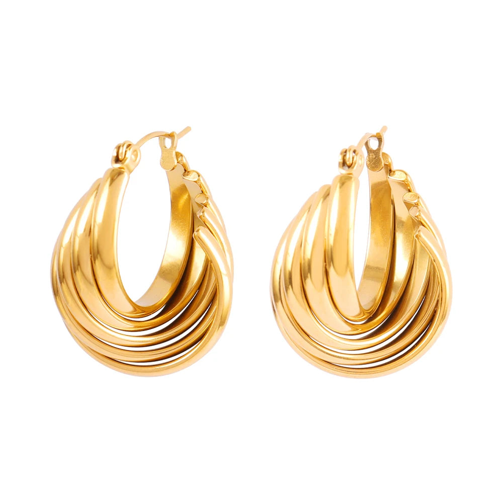316L Stainless Steel Hoop Huggies Earrings For Women Exaggerated Texture Studs Earrings Girl Geometric Daily Jewelry Gifts