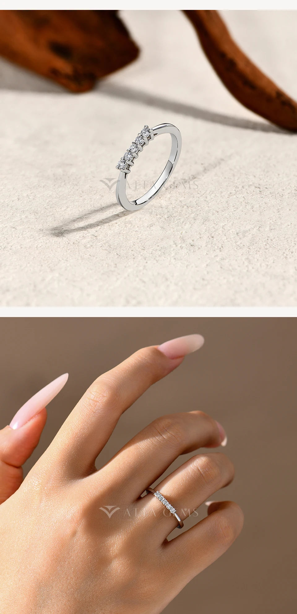 ATTAGEMS 925 Sterling Silver Moissanite Rings DVVS1 Round Cut 2.0mm Stackble 18K Gold Plated Wdeding Ring for Women Fine Jewelry