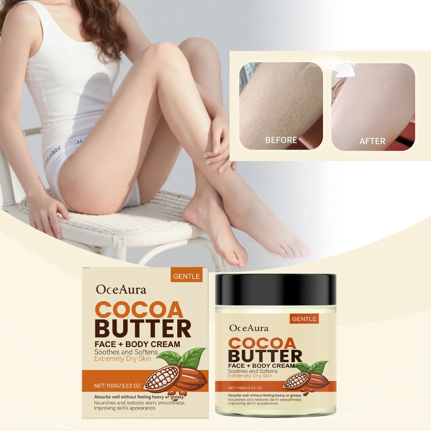 Face Body Cream Pamper Your Skin With Cocoa Butter Moisturizer Nourishing And Hydrating Formula For Smooth And Glowing Skin 100g