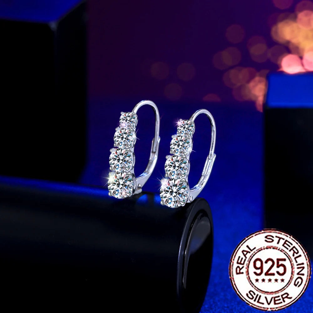 QooLady 925 Sterling Silver Dazzling Round Cubic Zirconia Elegant Hoop Earrings for Women Wedding Engagement Fine Jewelry SE098