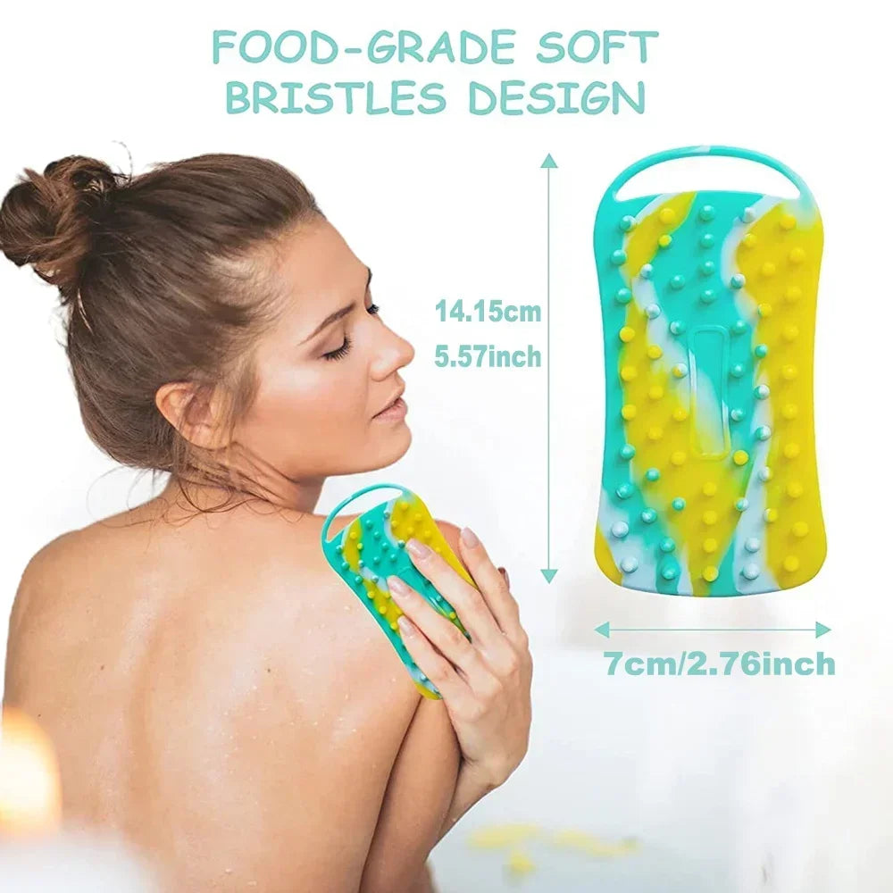 2 in 1 Silicone Shower Brush Scrubber Double-Sided Soft Silicone Scalp Massager Shampoo Body Bath Brushes Foam Skin Clean Tools
