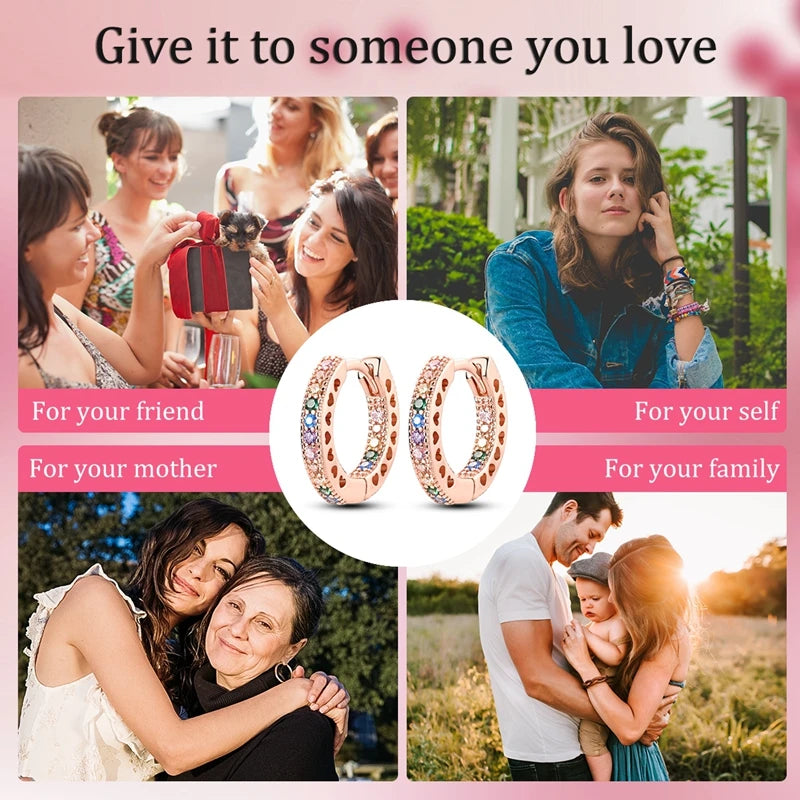 925 Sterling Silver Pave Round Shape Geometry of Simple Earring Hoop Earrings for Women Jewelry Wedding Engagement Birthday Gift