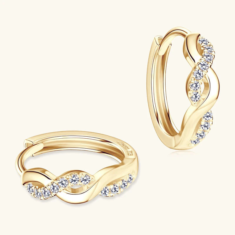 IOGOU Real Gold Moissanite Twisted Hoop Earrings 10k Yellow Gold Wedding Engagement Earrings StudS for Women Certified Jewelry