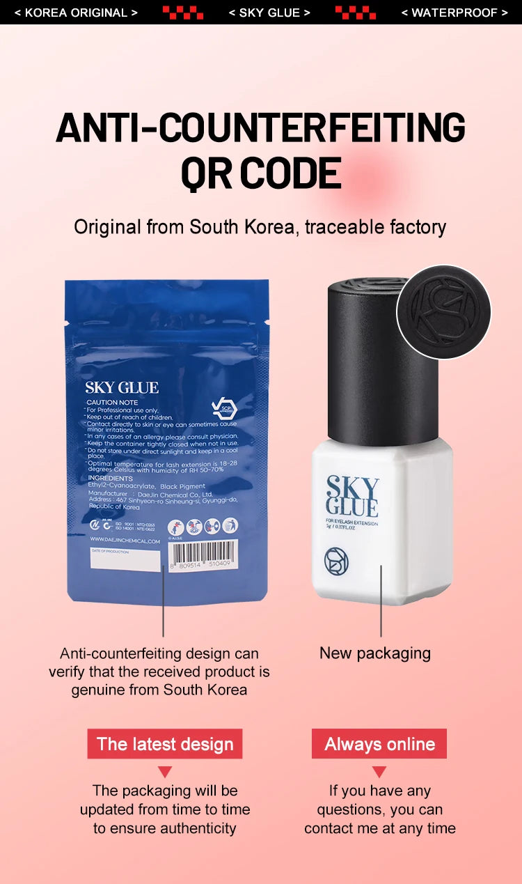 1 Bottle SKY S+ Glue for Eyelash Extensions 5ml Korea SKY Red Blue Black Cap Cola 0.5s Fast Drying Lash Glue Original Supplies