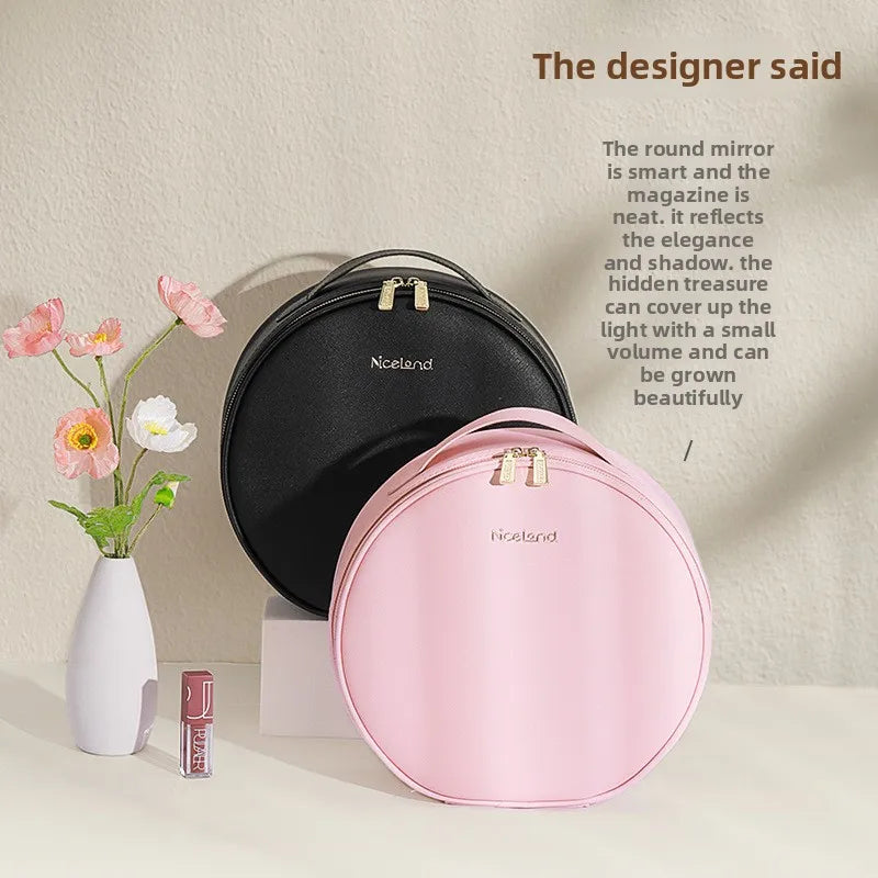Travel PUMakeup Bag With Led Mirror, Portable Cosmetic Bag With Mirror And Light, Travel Rechargeable Makeup Bag With Led Lights
