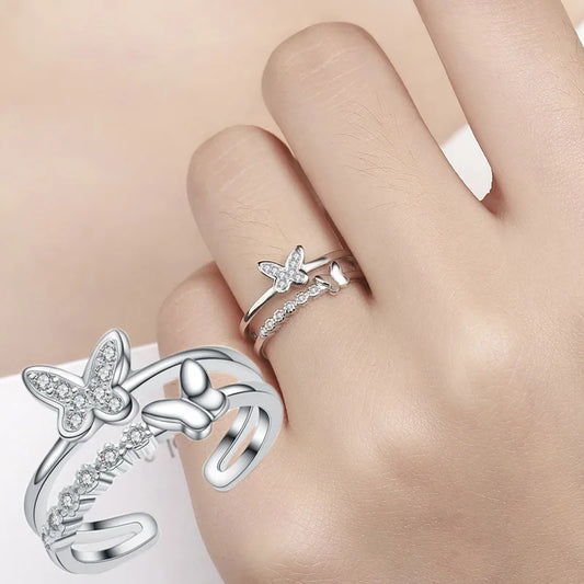 925 Sterling Silver Simple 5A Zircon Butterfly Rings for Women Cassic Wedding Engagement Statement Fine Jewelry Gift Party