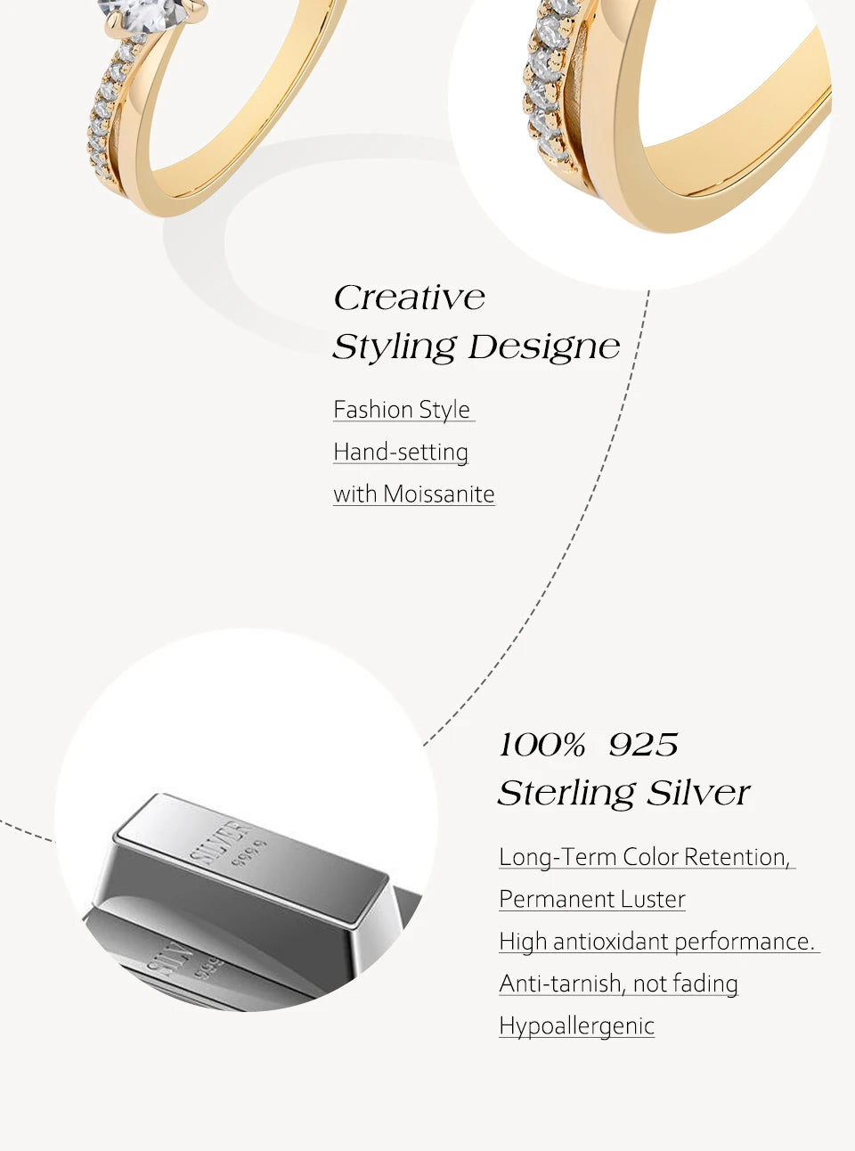 ATTAGEMS Classic Moissanite Wedding Ring Four Claws Original s925 Sterling Silver Jewelry for Women Engagement Band High Quality