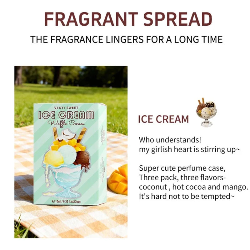 Ice Cream Perfume Gift Set Fresh Mango Coconut Scent Rich Chocolate Popcorn Eau De Toilette Lasting Sweet Women's Fragrance 10ml