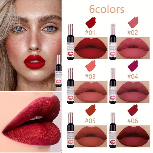 Red Wine Bottle Design Makeup Lip Gloss,Velvet Matte Lip Gloss Liquid Lipstick, High Colour Development,for Natural Lip Makeup