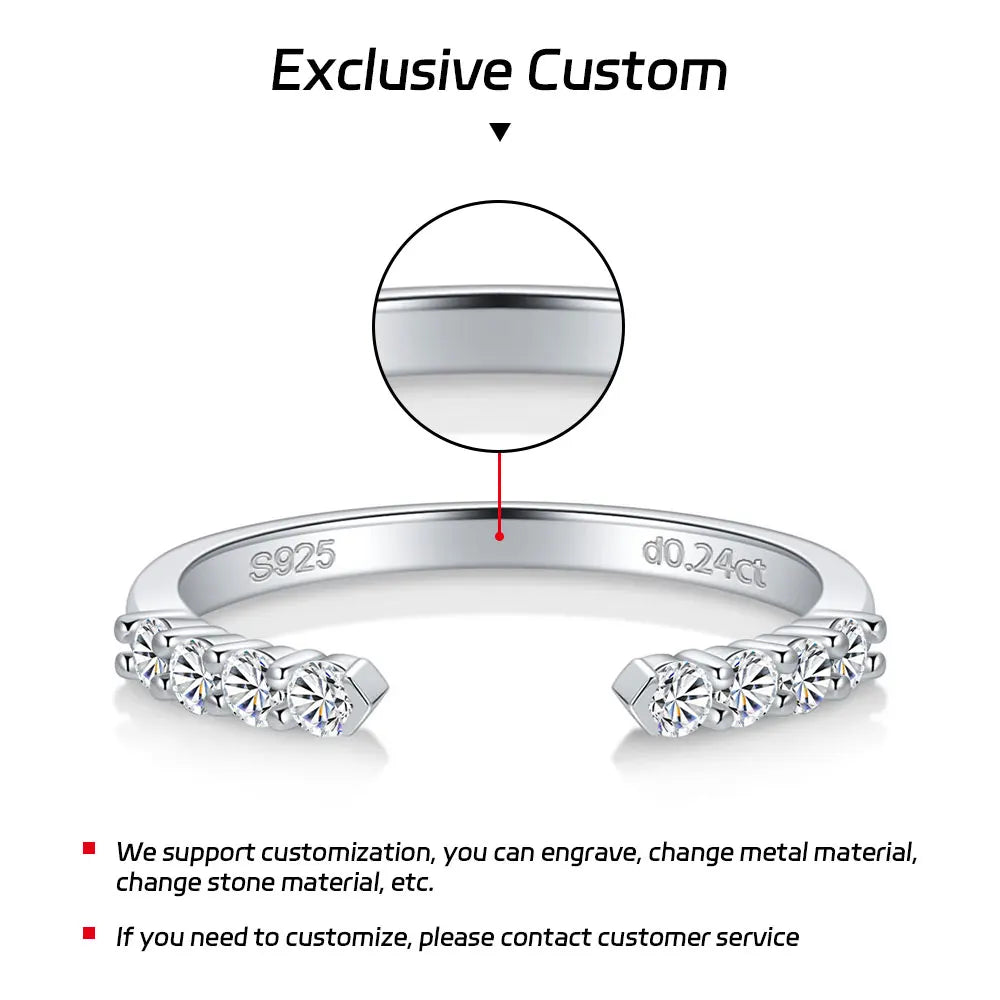 Pretty Beauty S925 Sterling Silver Moissanite Open Ring Wedding Band Gold Plated Trendy Jewelry Gifts for Women Birthday Party