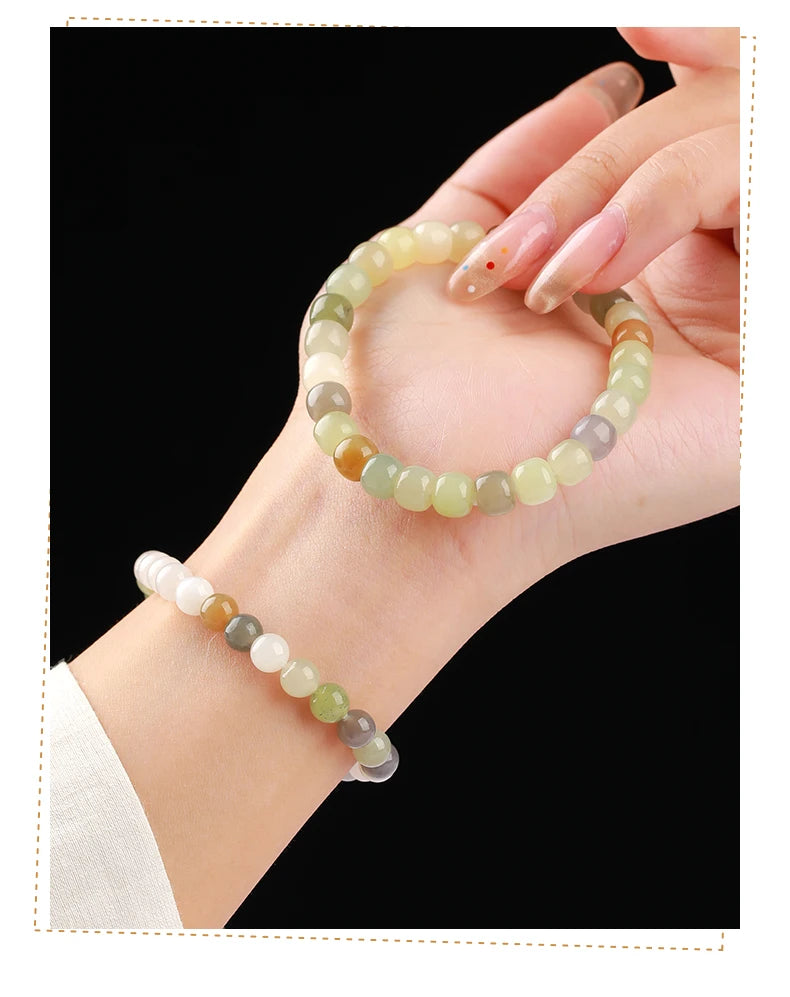 JD Natural Stone Colorful Hetian Jade Duobao Nephrite Bracelet Women Charm Lucky Reiki Healing Stretch Bangles Hand String Gift