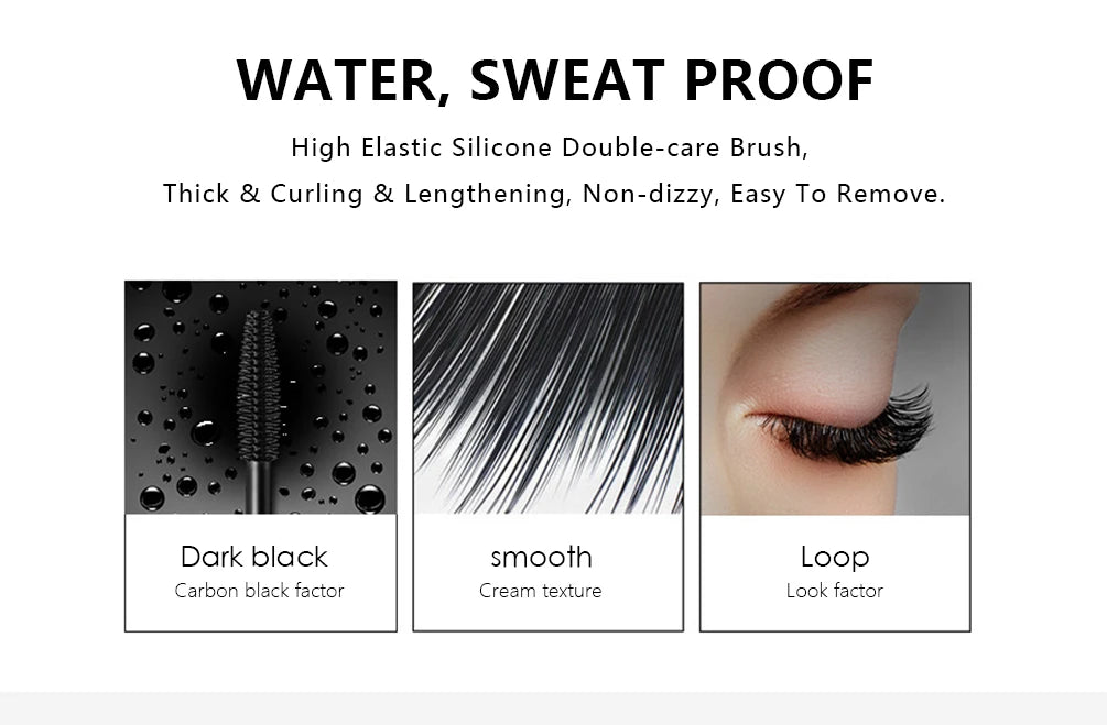 QIBEST 2 Pack Silk Fiber Eyelash Black Mascara Waterproof Lasting Eyelash Extension Thick Lift Lengthening Eyelash  Mascara
