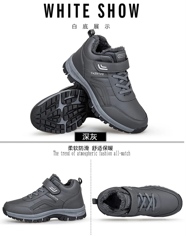 Winter Men's Snow Boots Women Slip On Winter Shoes Waterproof Comfortable Ankle Boots Sneakers Plush Hiking Walking Couple Shoes