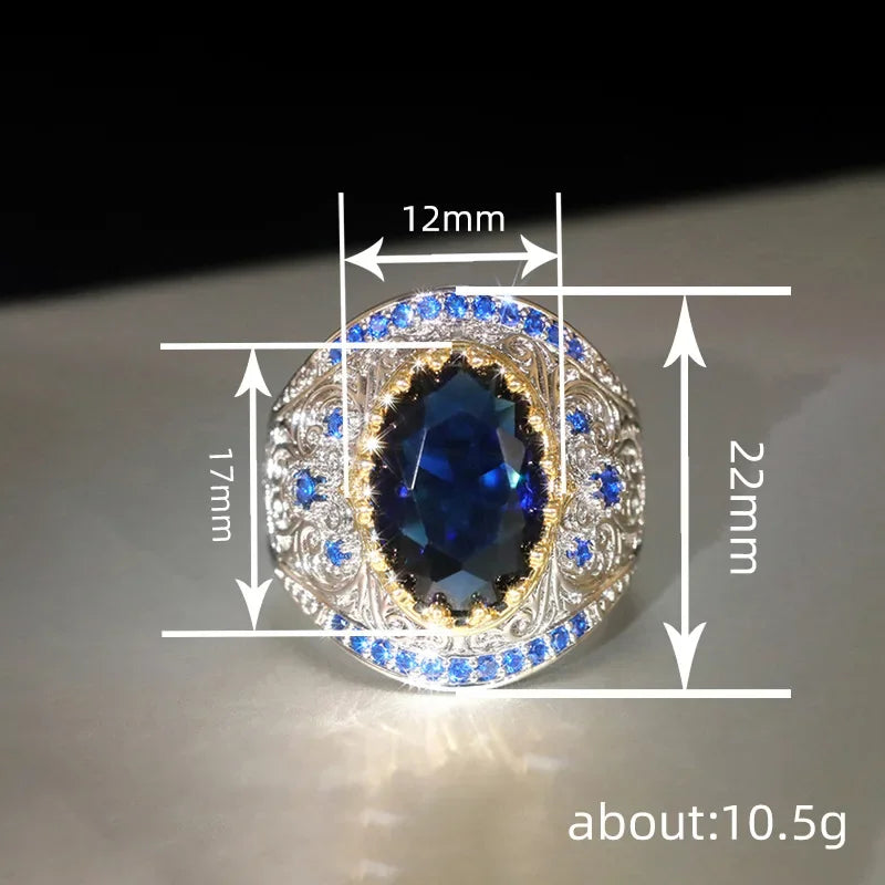 2026 Women's Bohemian Style Retro Exaggerated Texture Zircon Ring European And American Two Tone Accessory