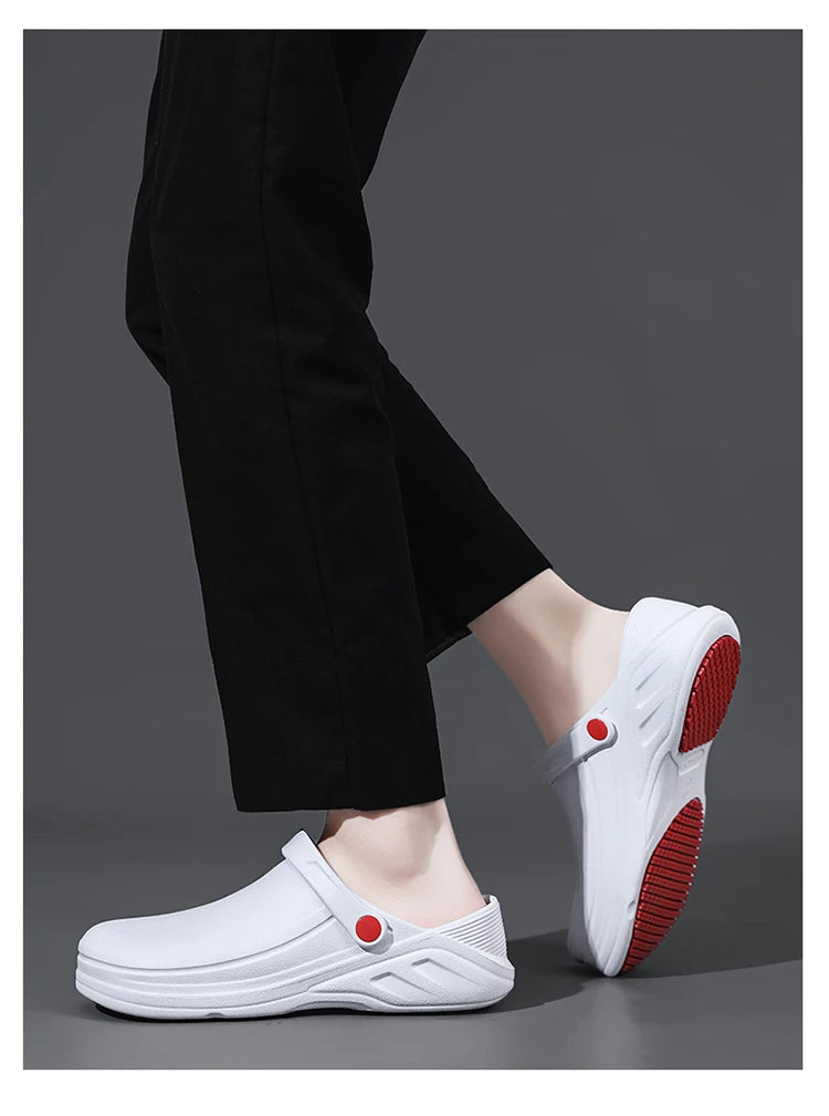 Men's Non-Slip, Waterproof, Oil-Proof Chef's Shoes, Soft-Soled, Lightweight, Wear-Resistant Work Shoes, Kitchen Shoes, Hotel Kitchen Toe-Toe Slippers