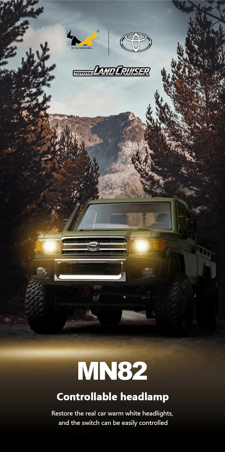 MN82 Green Color 4WD Off-road Rc Car LC79 1:12 280 Brushed Motor Simulation Professional 2.4G Remote Control Pickup Truck Model