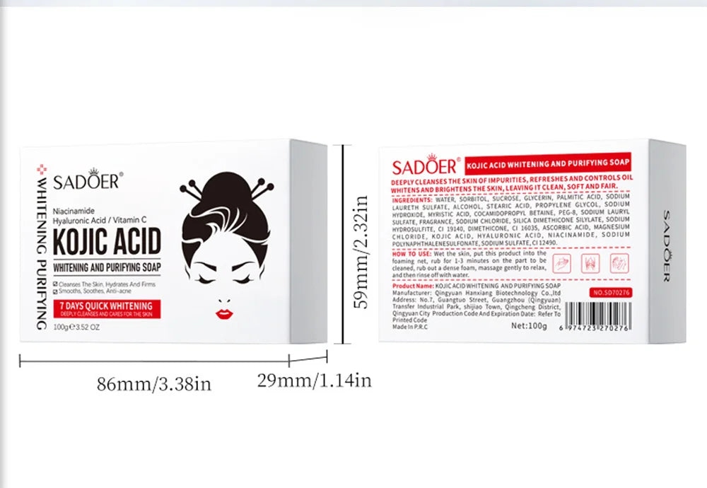 Kojic Acid Whitening Cleansing Soap, Facial And Body Soap Containing Niacinamide And Hyaluronic Acid, With A Foaming Net.