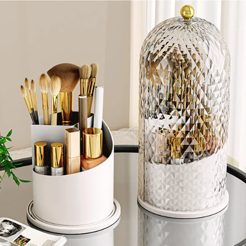 Makeup Brush Storage Rack Rotating Lipstick Eyebrow Pencil Storage Box Dustproof Desktop Compartment Cosmetic Holder