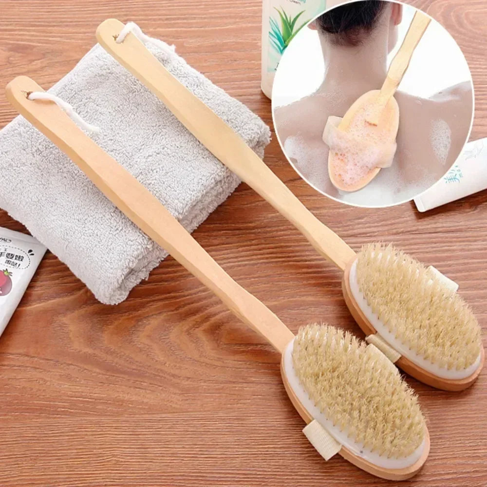 Household Wooden Long Handled Bristle Brush, Back Scrubbing Product, Skin Exfoliating Detachable Handheld Soft Bristle Brush