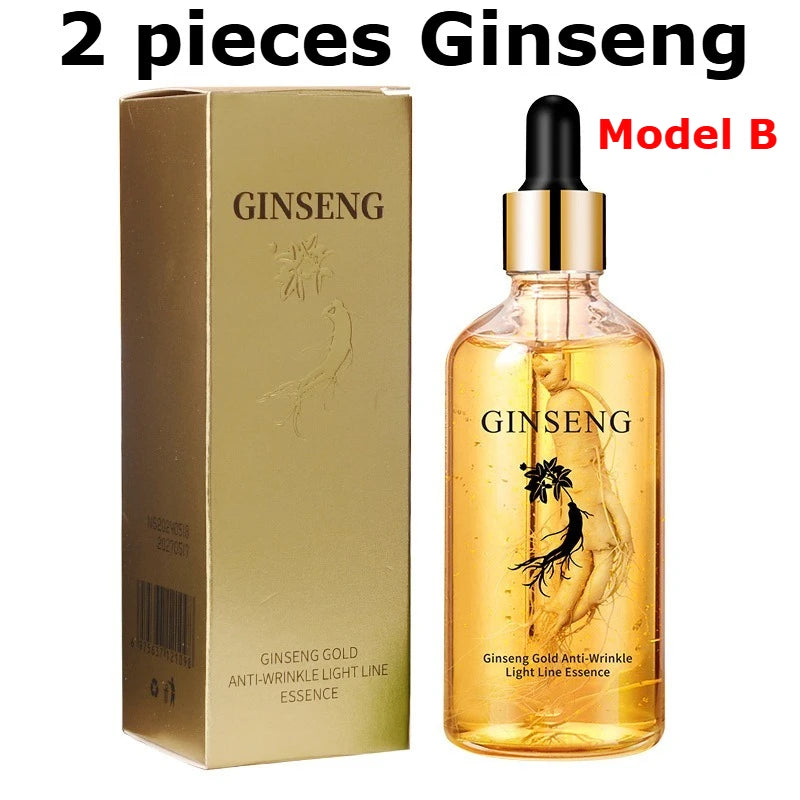 2 Pieces Ginseng Whitening Face Serum 100ml 24K Gold Anti Wrinkle Essence Hydrating Tightening Fade Fine Line Brighten Dull Skin