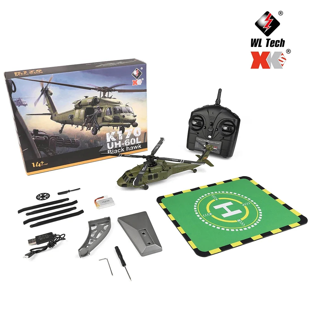 WLtoys K170 RC Helicopter with Gyro UH-60L 4CH Remote Control Brushless Helicopters with LED Light Airplane Toys for Kids