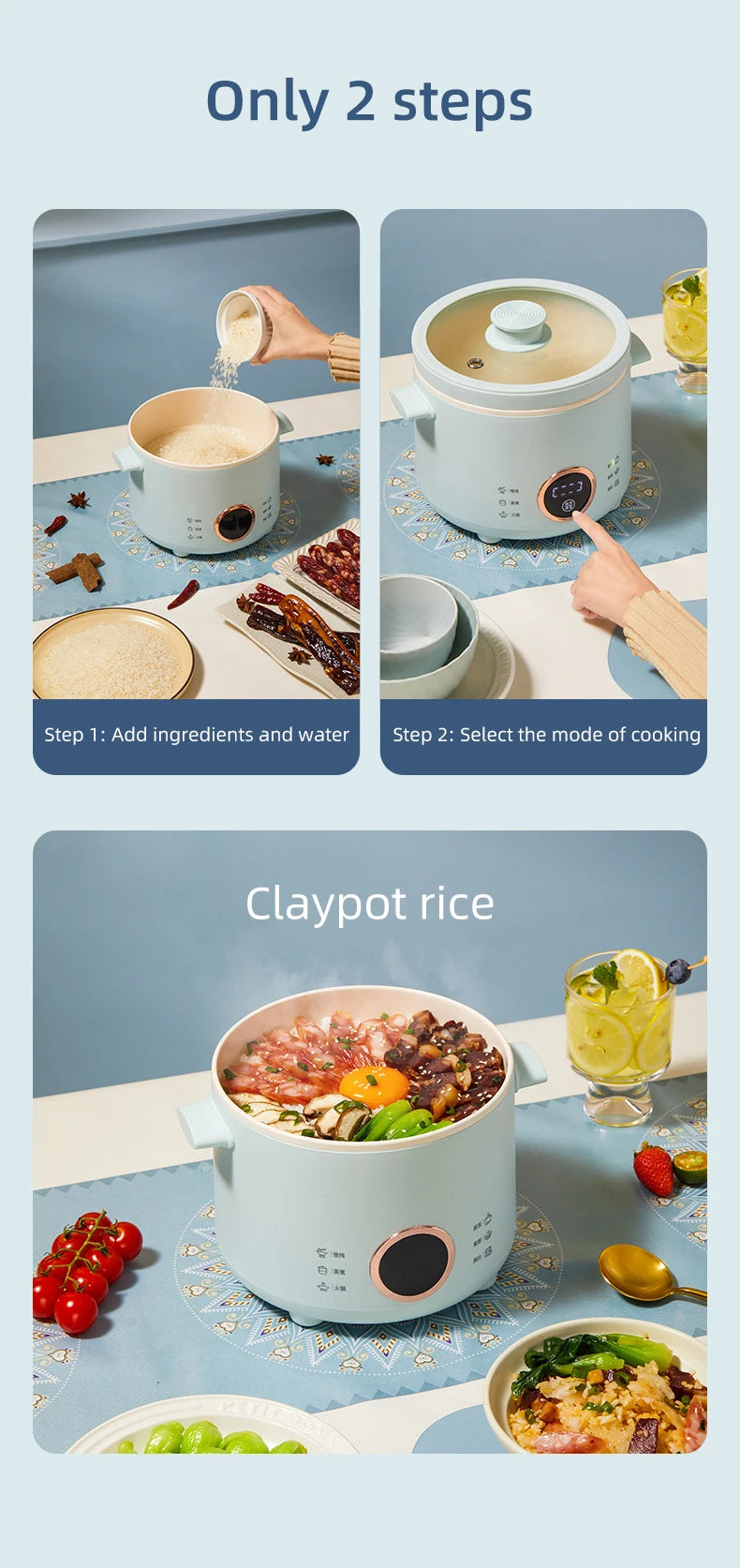 2.0L Electric Rice Cooker Cooking Pot Mini Multicooker Lunch Box Rice Cookers Hotpot Non-stick Electric Skillet Food Steamer