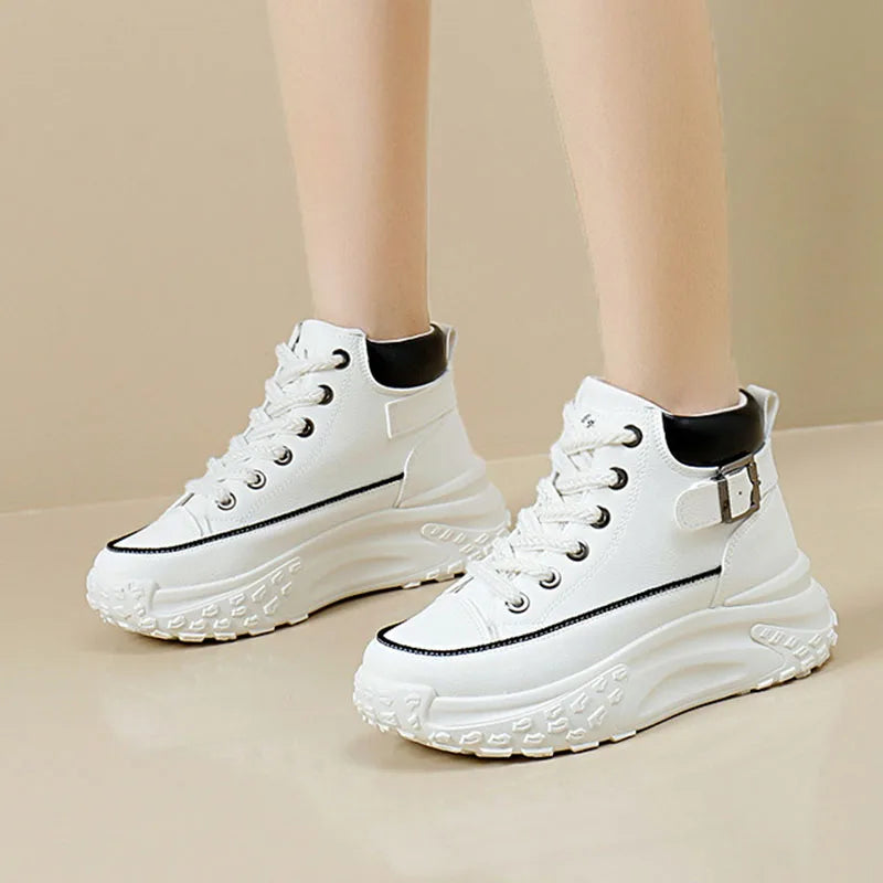 Women High Top Boots 2025 Spring Lace-up Platform Sneakers Non-slip Sneakers Comfy Outdoor Running Shoes Casual Tenis De Mujer