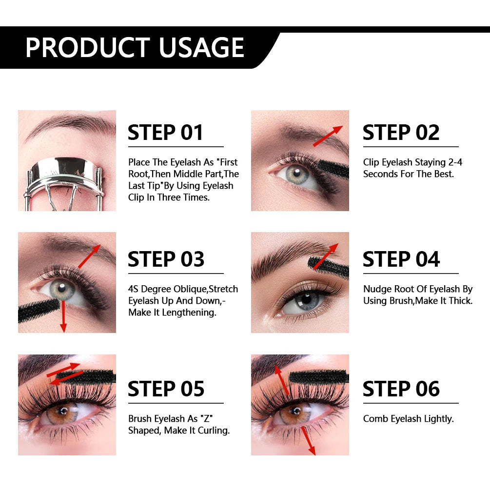 QIBEST 2 Pack Silk Fiber Eyelash Black Mascara Waterproof Lasting Eyelash Extension Thick Lift Lengthening Eyelash  Mascara