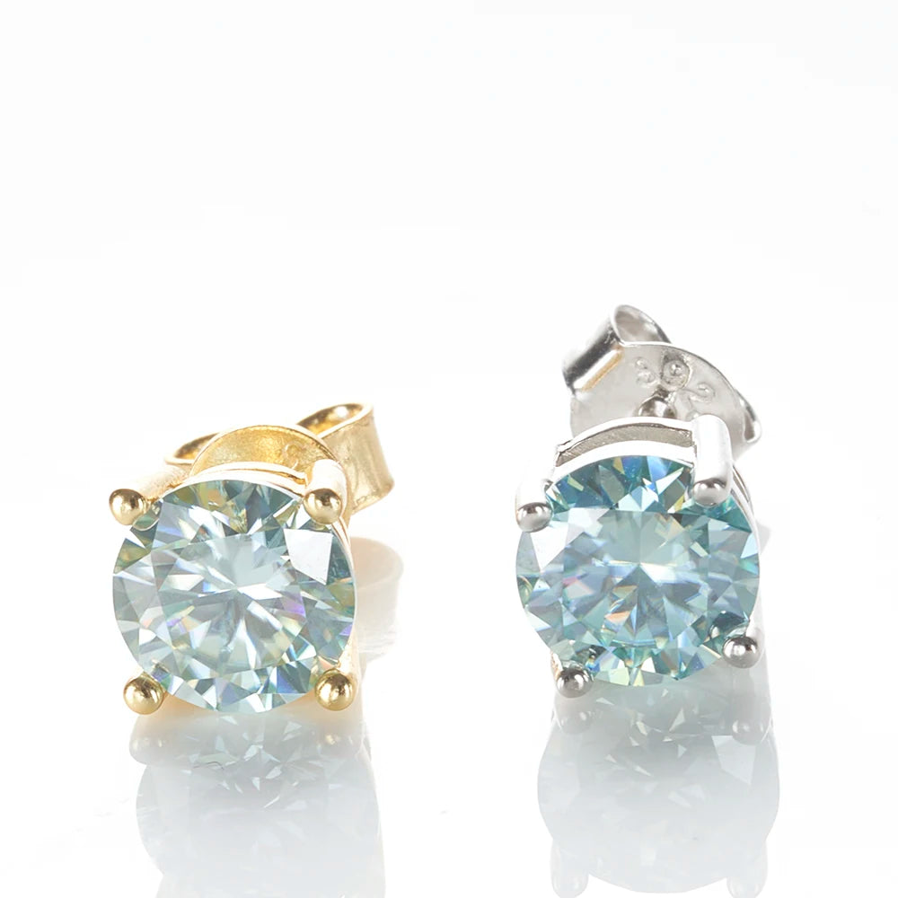 925 Sterling Silver Stud Earrings Round Brilliant Cut VVS1 White/Pink/Yellow Moissanite Test Passed Diamond for Women  Gift