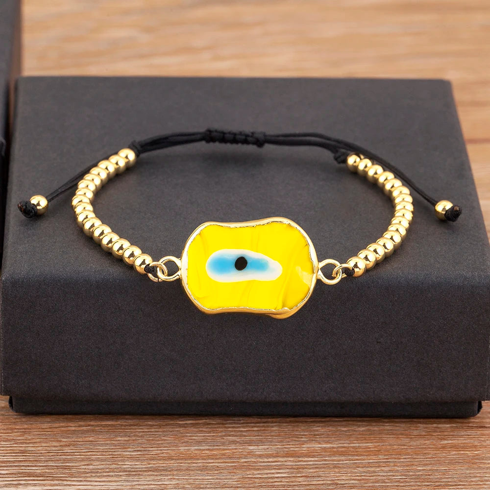 Nidin New Creative Design Evil Eye Charm Chain Bracelets Adjustable 7 Colors For Women Birthday Party Jewelry Accessories Gifts