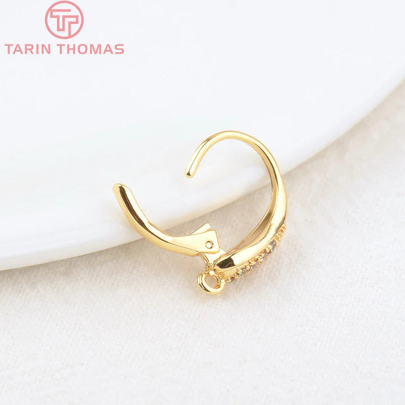 (2646)4PCS 24K Gold Color Brass with Zircon Water Drop Shaped Earrings Clip Earrings Clasps Diy Accessories Jewelry Finding