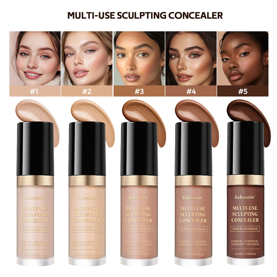 Multi-Use Foundation Long-lasting Matte Waterproof Oil Hight Full Coverage Highlight and Retouch Face Makeup for Women Lakerain